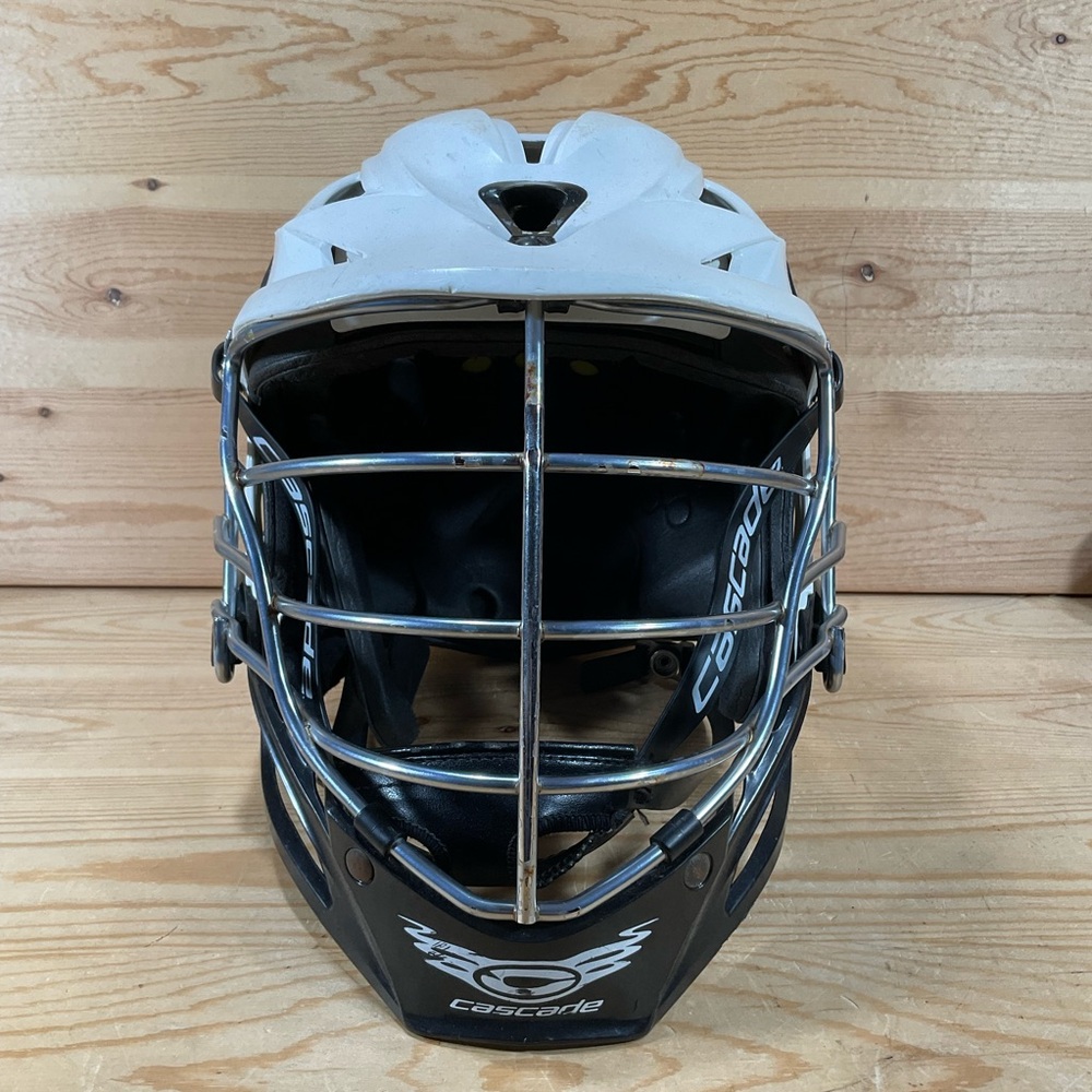 Cascade R Lacrosse Helmet White Chrome Adult OSFM Adjustable Chin Strap